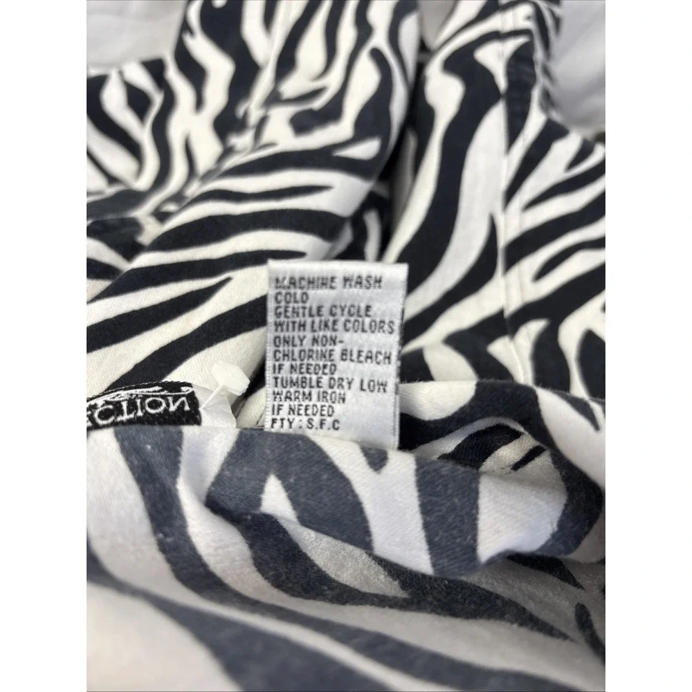 New Directions Zebra Print Canvas Studded Jacket Women Medium Black White Zip